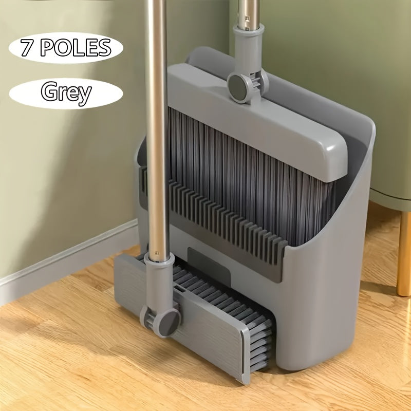 TEMU 3-in-1 Household Cleaning Set - 7 Poles Of Thickened Sweeping Broom, Scrub Brush Dustpan With Long Handle And Comb Tooth - Hair Floor Cleaning