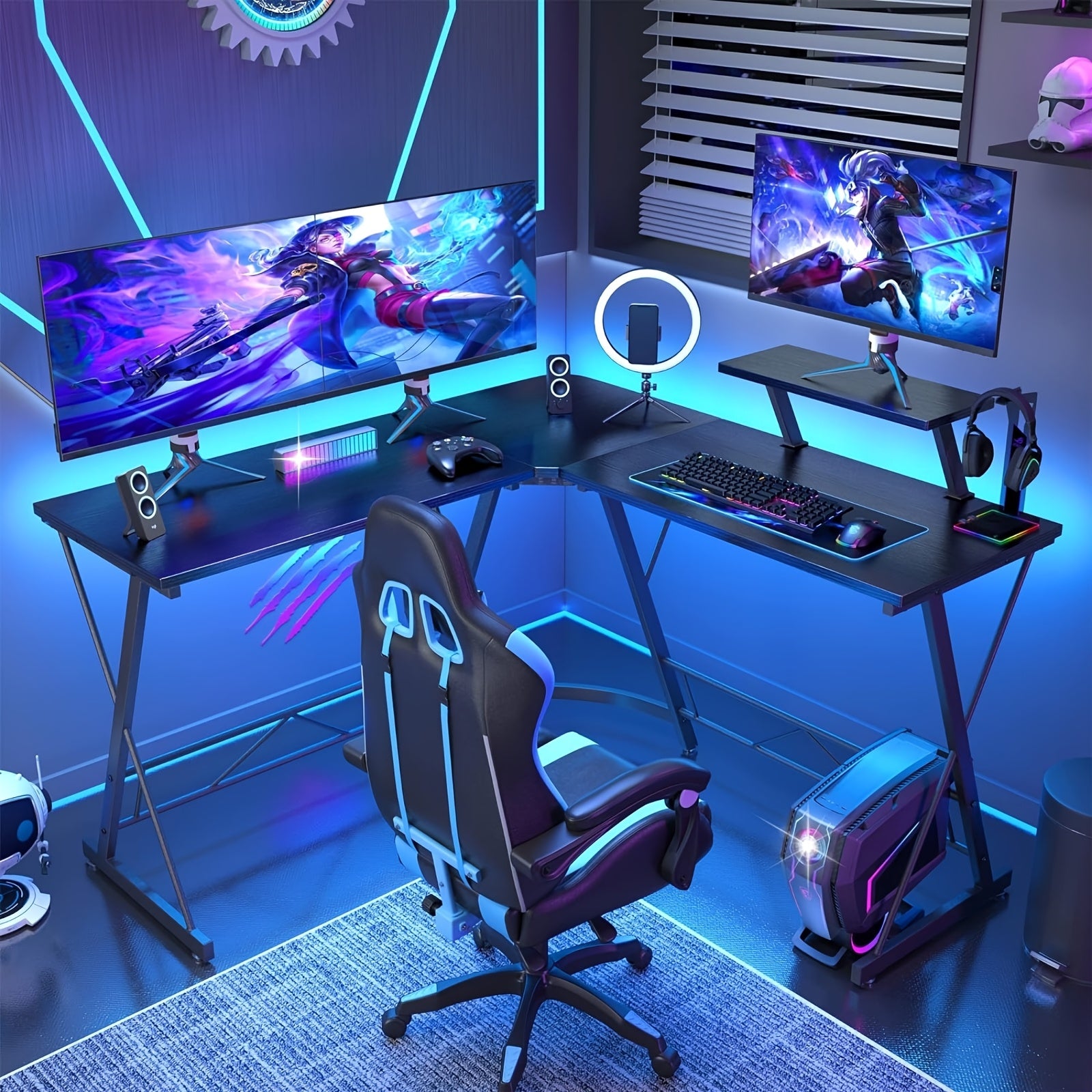 TEMU L Shaped Gaming Desk Corner Computer Desk, L Shaped Desk, Home Office Desks Writing Workstation With Large Monitor Stand, Easy To Assemble