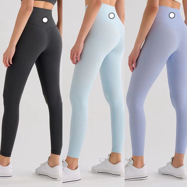 Lycra fabric Solid Color Leggings Women yoga pants High Waist Sports Wear Elastic Fitness Lady Outdoor Sports Trousers close skin Legging ju