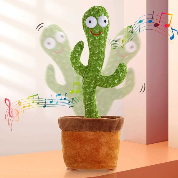 Cacto de dançarina recarregável Toys de pelúcia eletrônica de dança que pode cantar iluminação para educação de brinquedos para bebês engraç