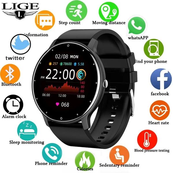 LIGE Smart Watch Men Women Full Touch Screen Sport Fitness Watch Man IP67 Waterproof Bluetooth For Android IOS Smartwatch Men 250106