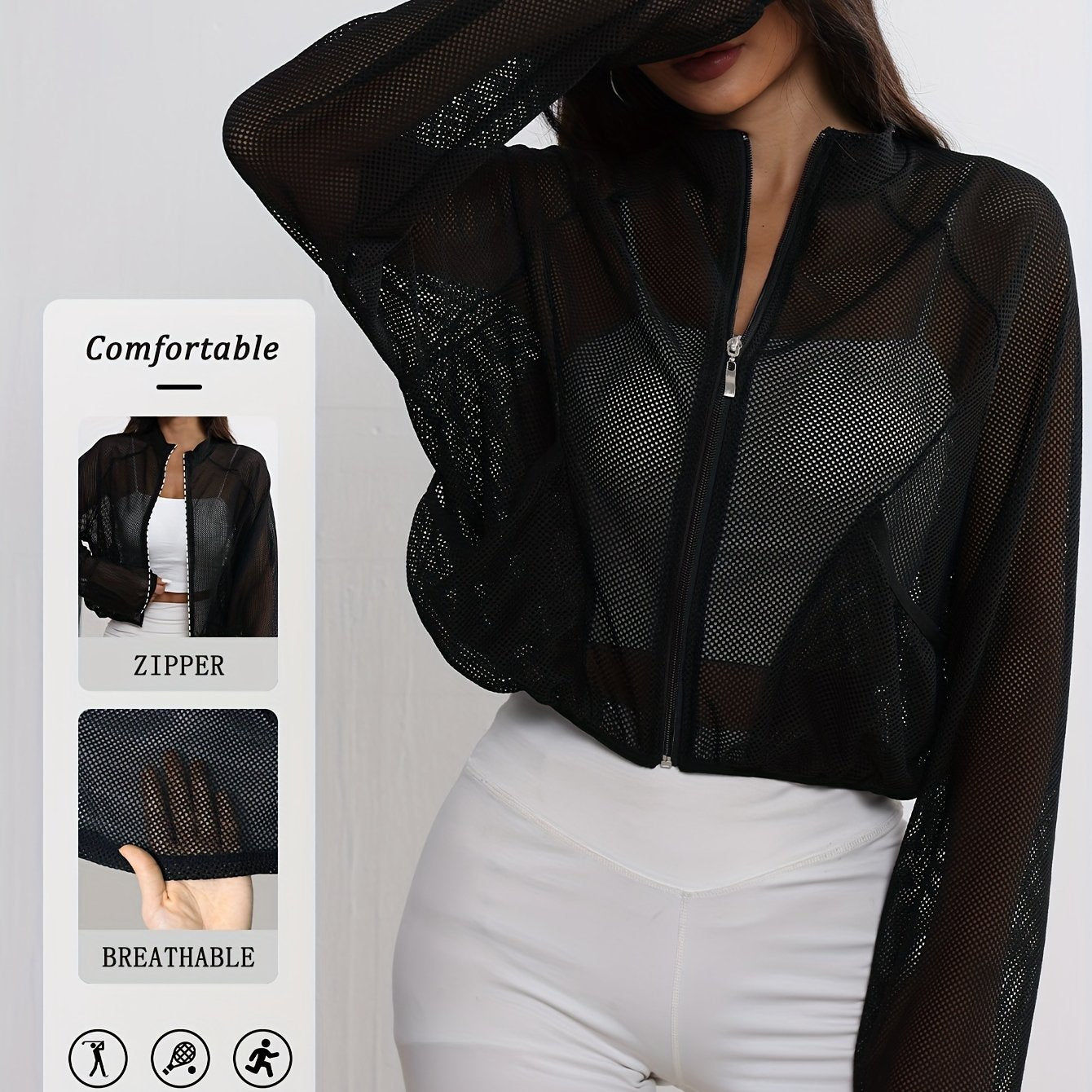 TEMU Women's Quick-dry Jacket - Long Sleeve, Half Zip, Loose Fit Activewear Top For Running & Fitness