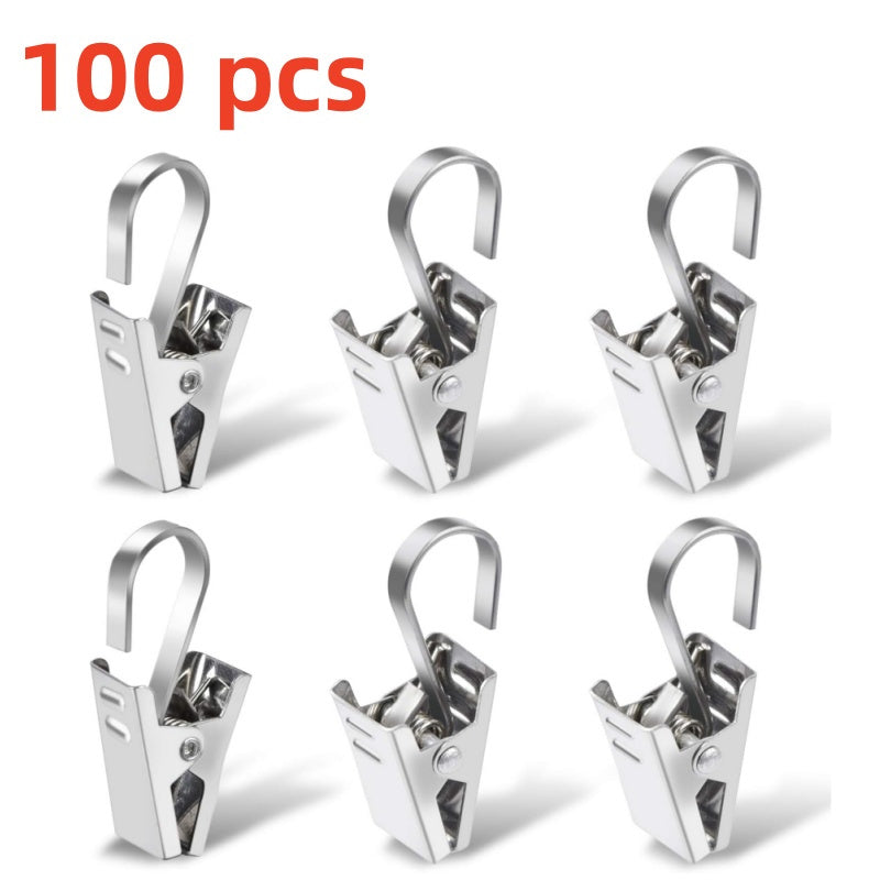 TEMU 100pcs Set Of Stainless Steel Curtain Clips, Metal Hook Clip, Clips, Hanging Party Light Clips, , Rust Proof, , Used For Outdoor String Lights,