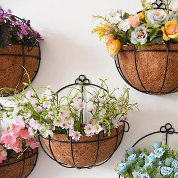 Flowerpot Iron Coconut DIY Garden Hanging Planters Wall Baskets Pot Half Round Plant Holder Case Home Decoration 250102