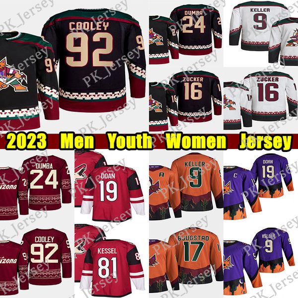 #92 Logan Cooley Reverse Retro hockey jersey #9 Clayton Keller #24 Matt Dumba Shane Doan Nick Schmaltz Phil Kessel Bjugstad Sean Durzi Lawso