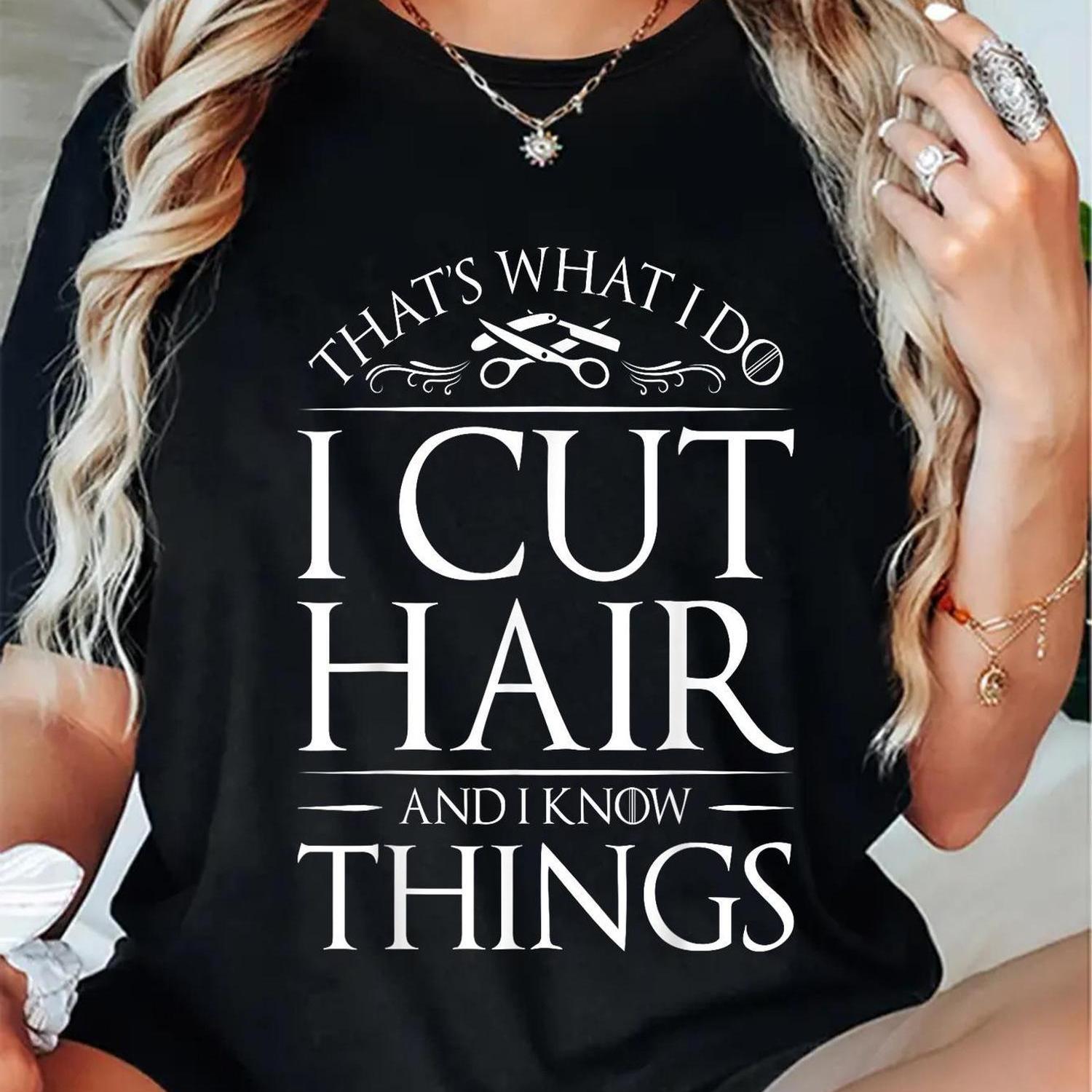 TEMU 180g Hairdresser T-shirt - " Hair And Things" Graphic, Black Round Neck Short Sleeve Tee For Stylists & Barbers, Casual Fit