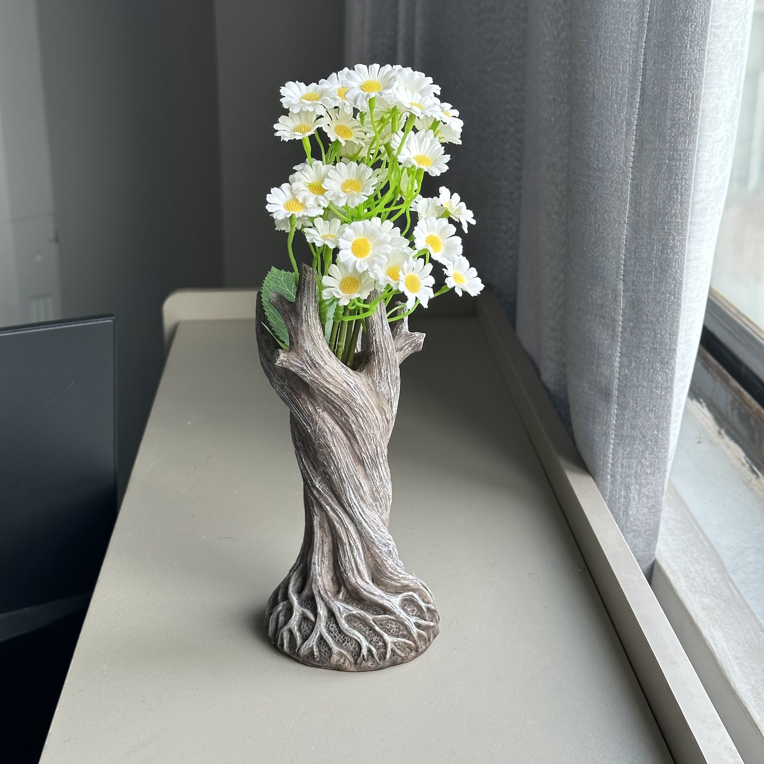TEMU 1pc Contemporary Resin Tree Trunk Design Flower Vase, Modern Tabletop Decorative Sculpture With Hollow Branches For Room Types, Non-electrical