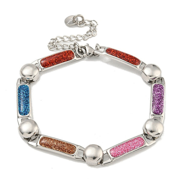 Bracciali a catena rettangolare in acciaio inossidabile 304 smaltati con polvere glitterata