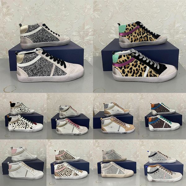 Luxury Suede leather Designer Mid star Casual Women Mens Shoes Italy Brand glitter silver Leopard zebra Gold Handmade Golden Sneakers canvas