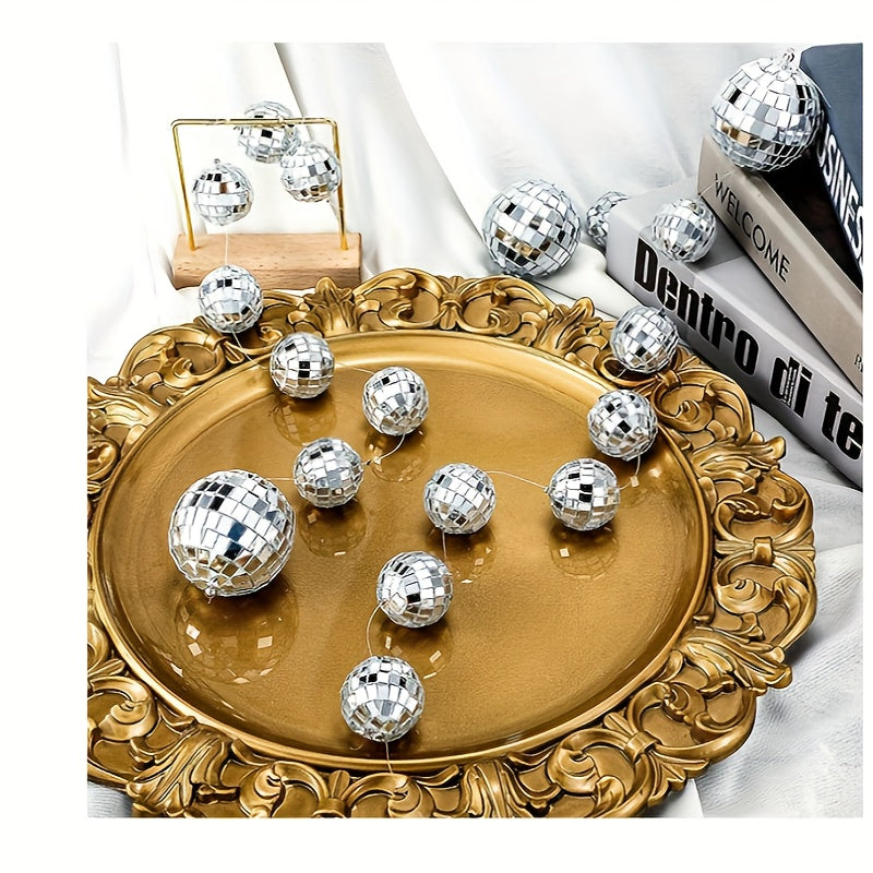 TEMU A Set Of 8 Mini Mirrored Ball Flower Decorations, Silvery Hanging Decorations For Wedding Dance Birthday Parties