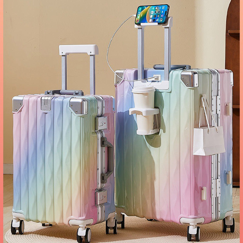 Travel suitcase Gradient Colored Luggage Equipped with a Phone Holder Cup Holder and Convenient Side Storage durable luggage