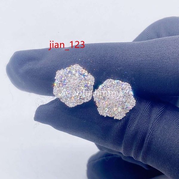 Hotsale Iced Out Hip Hop Jewellery Lowest Price 925 Sterling Silver VVS Moissanite Diamond Stud Earrings Flower Earrings