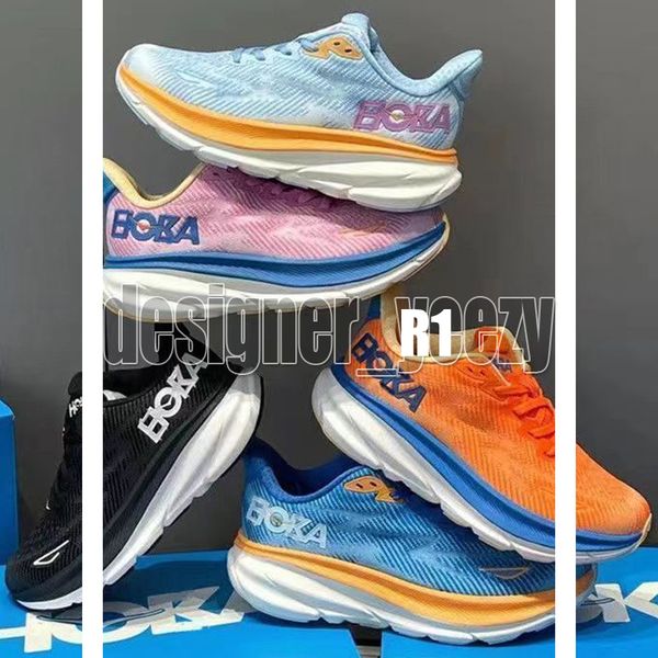 Hkshoe Cliftons 9 Bondi Man Woman Running Running Shoes Athletic Wide Mesh Branco Preto Azul Doce Lilac Rosa Treinadores de Runner ao ar liv