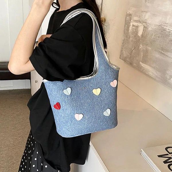 Drawstring Brand Designer PU Women&#039;s Shoulder Bag Casual Heart Crossbody Bucket Handbag