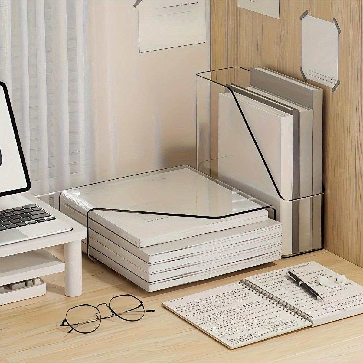 TEMU 2pcs Of Transparent Holders, Desktop File Organizers - Multifunctional Office Supply Storage Rack, Vertical Bookshelf And Stationery Rack,