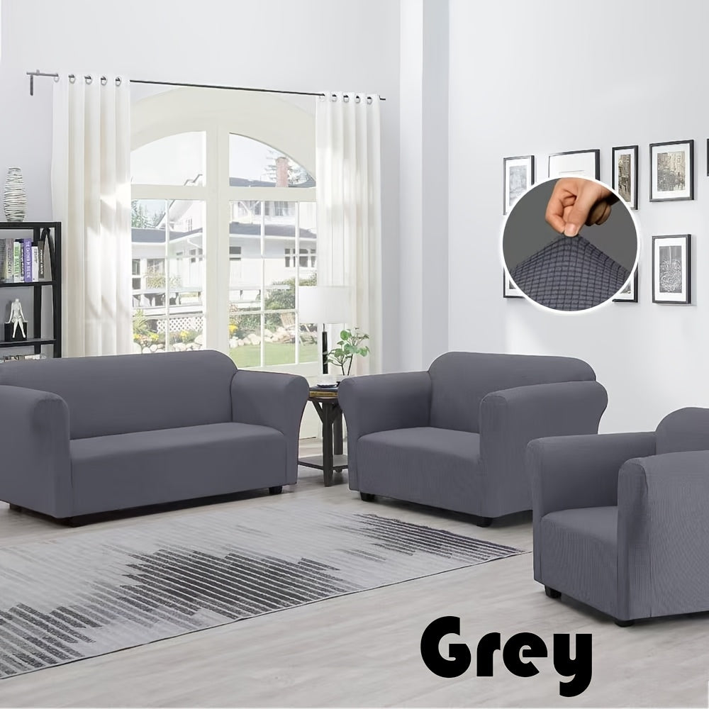 TEMU 3-pc Stretch Sofa Cover Set With Armchair Protectors - Anti-slip Elastic Furniture Covers Polyester-spandex Blend Light Beige-friendly Full