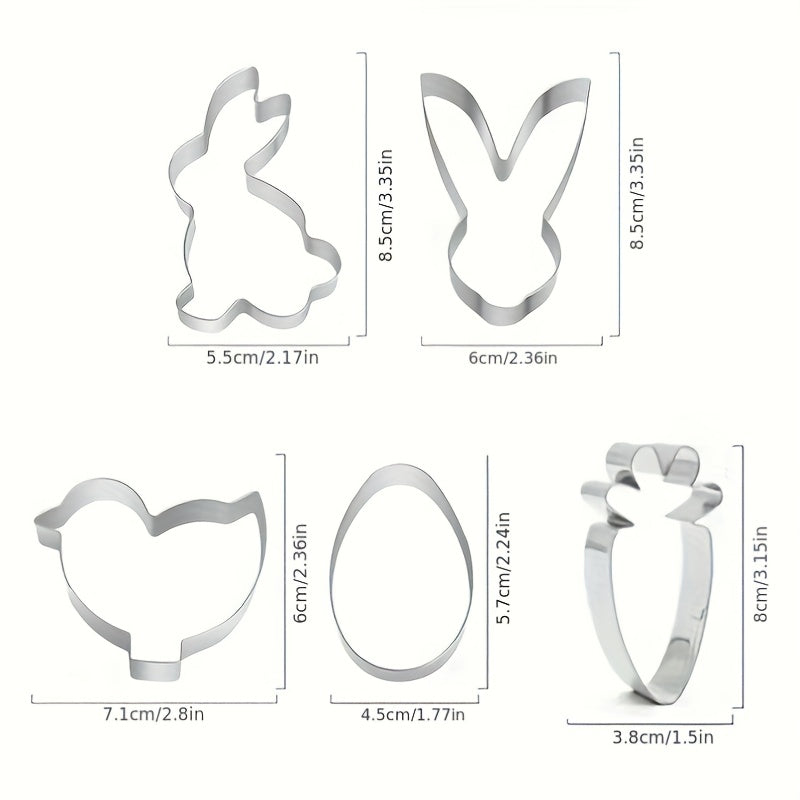 TEMU Easter Baking Cookie Cutter Set - Stainless Steel With Rabbit, Carrot, Duck, Egg, And Clover Shapes For Holiday Baking