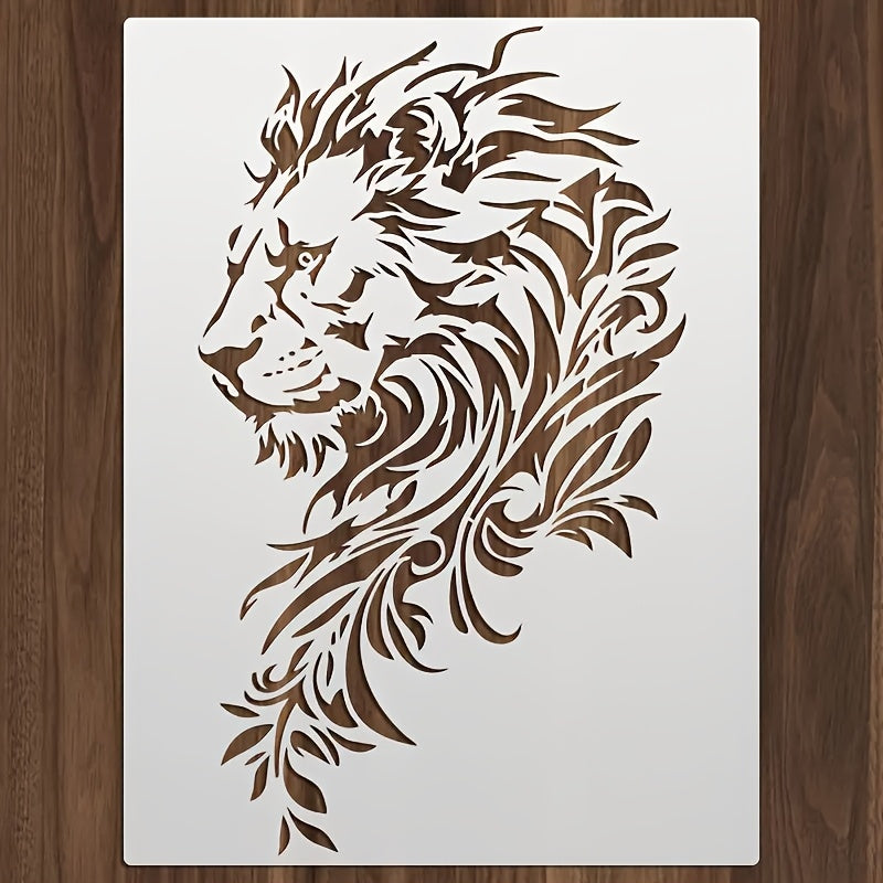 TEMU 1pc Large Lion Stencil - Reusable, Washable Pet Plastic Art Template With Intricate For Diy Crafts, Furniture, Canvas, Wall Decor - Painting