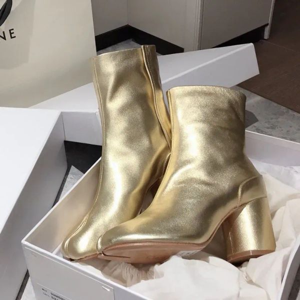 Designer boots leather Tabi Boots chunky heels Round toe Fashion Ankle Booties women&#039;s designer Split Toe Boot Dress Wedding shoes fact