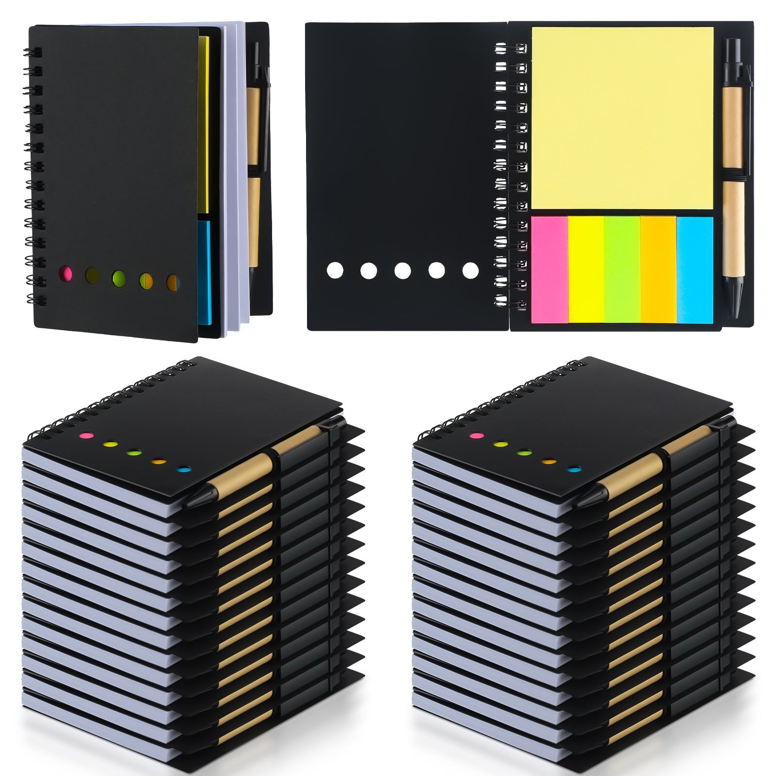 TEMU 30 Pack Lined Spiral Notebook Small Notepad And Pen Set Steno Pads Lined Notepad Black Pocket Notebook For School Supplies