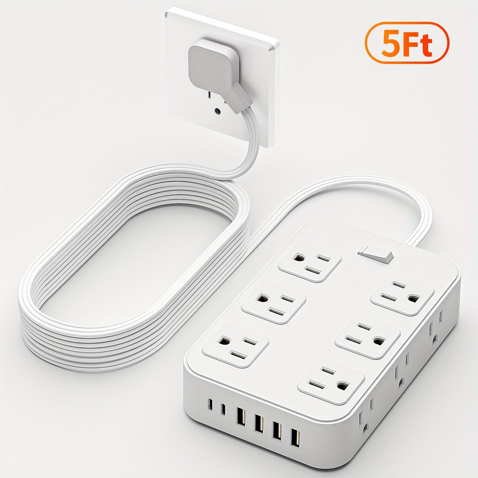 TEMU Multifunctional Protector Power Strip, 12 Ac Outlets, 6 Usb Charging Ports (4 Usb A & 2 Usb C)for Charging, Safe And Portable, Desktop Charging