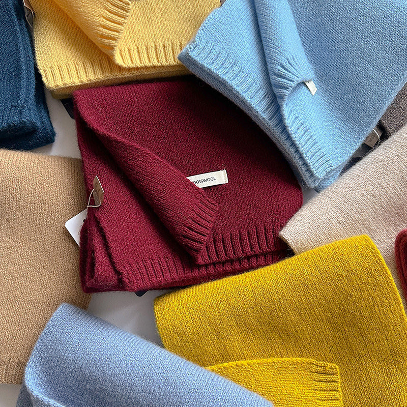 New CL103541 sheep wool scarf women&#039;s winter solid color knitted scarf Korean style thick warm neck collar