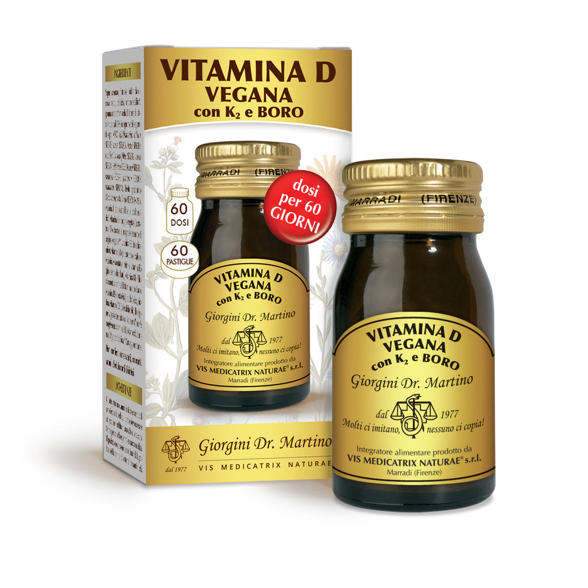Dr Giorgini Vitamina D vegană cu K2 și bor 30g - 60 de comprimate a câte 500mg