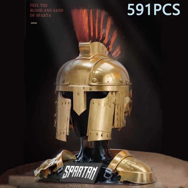 591PCS Spartan Helmet Building Blocks Ancient Greek Heavy Infantry Decorative Helmet Model Bricks Desktop Display Kid Toys GiftsC250208