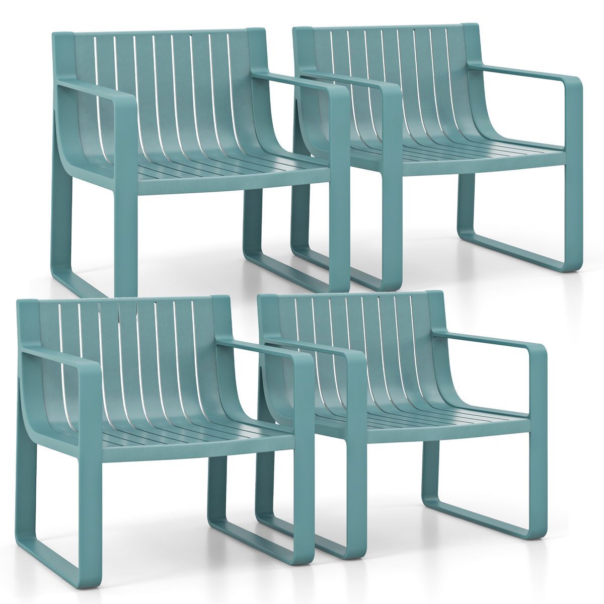 Plastic Outdoor Patio Armchairs (Set of 2 or 4) - Blue Patio Chairs Set-4