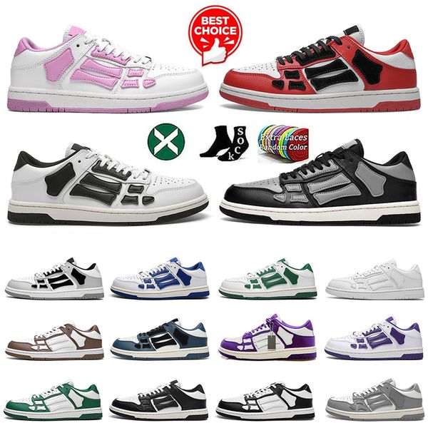 2025 Top Quality Low Flats Skel-Top Low Designer Shoes Skelet Bones Runner Skeleton Classic Black White Pink Tops Leather Lace Up Flats Loaf