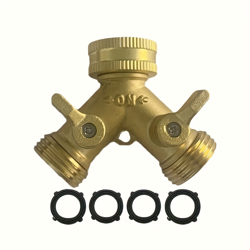 TEMU Heavy Duty Solid Brass Y Valve Splitter - 3-4" Ght Male Threads, 360-degree Rotatable 2-way Water Flow Divider With 4 Washers For Pressure