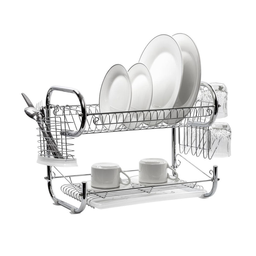 Stainless Steel 2-Tier Dish Rack with Utensil Holder - 18-Inch