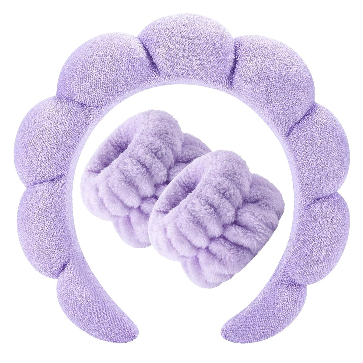 Non-Slip Bubble Spa Headband with Wristbands (3-Pack) - Lavender