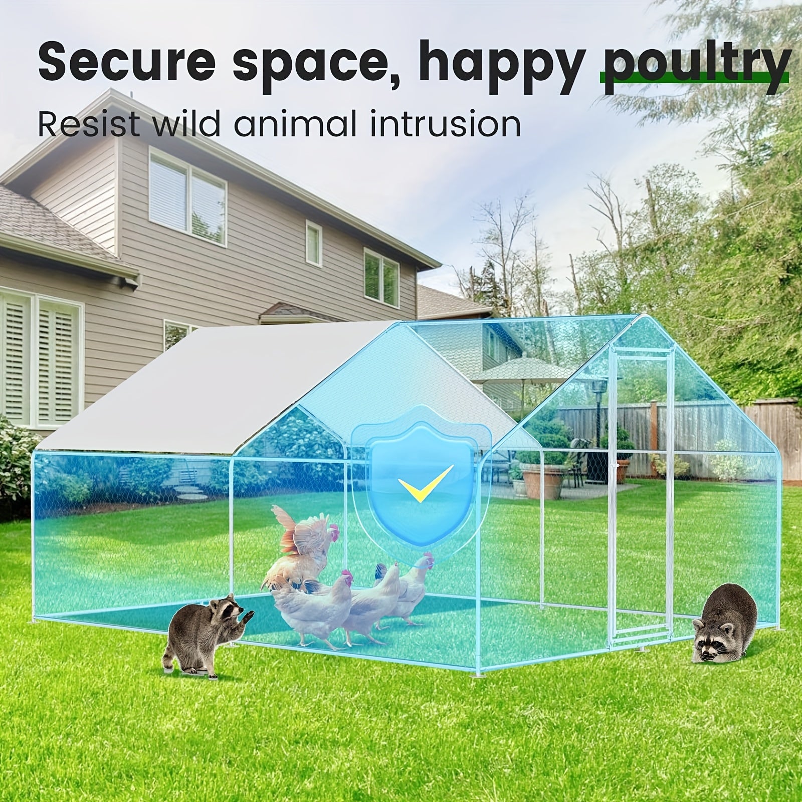 TEMU Chicken Coop Large Metal Chicken House Chicken Pen Outdoor For Chickens Poultry Cage With Waterproof Cover For Rabbits Duck Walk-in Chicken Runs