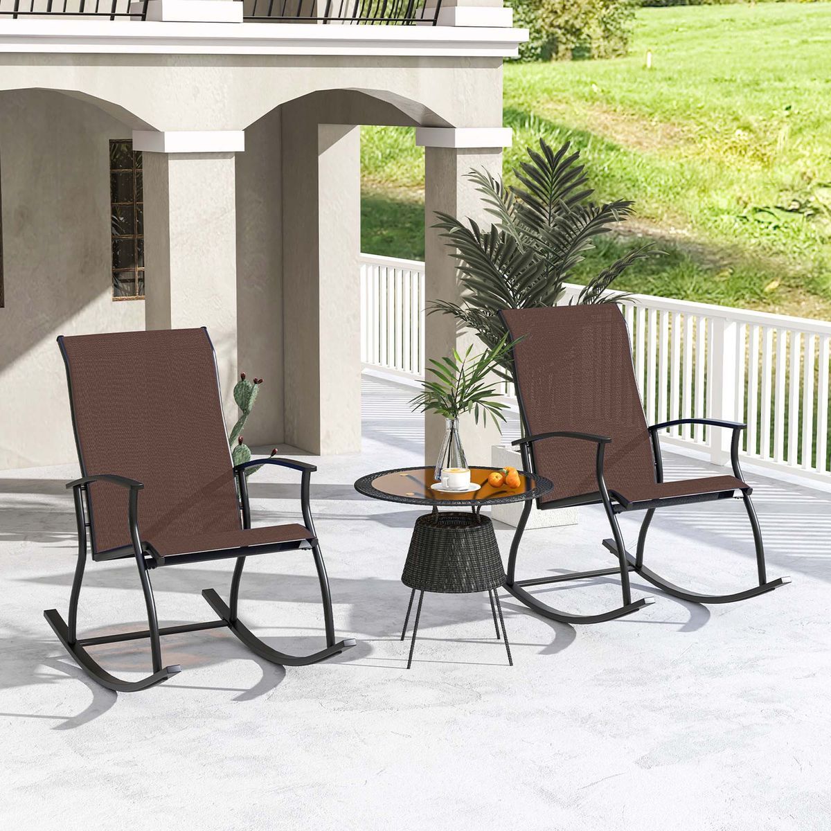 Outdoor Rocking Chairs (Set of 2)  - Costway 2 PCS Outdoor Rocking Brown