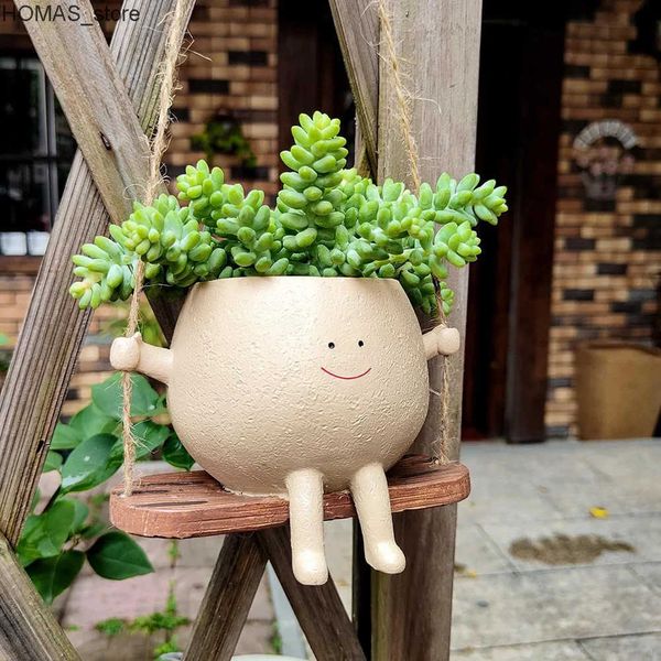 Planters Pots Swing Flower Container Resin Cartoon Flowerpot Creative Wall Hanging Head Planter Multifunctional Home Garden Patio Accessorie