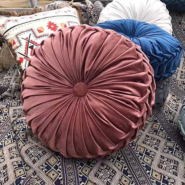 Handmade pleated throw pillows home decor round pumpkin velvet pads floor pillows living room sofas X241022