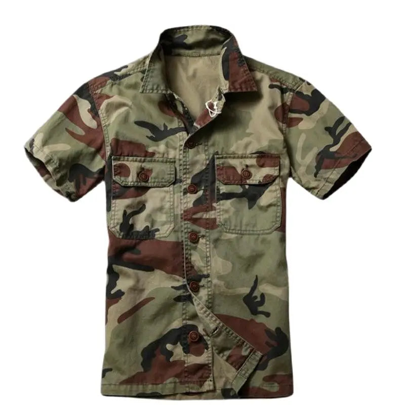 Men&#039;s Casual Shirts Camouflage Casual Shirt Short-Sleeved Cotton Cargo Loose Pockets Tops Fashion Coat XXXL OUTERWEAR