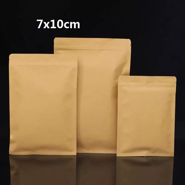 Flat foil lined food storage kraft paper pouch with zip Packaging hick Foil Snack Candy Ground Coffee Nuts Tea Seeds Gifts Storage 7x10cm