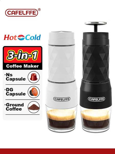 Cafelffe 3in1 portable coffee machine cold water manual espresso used for capsule and ground presses 240902