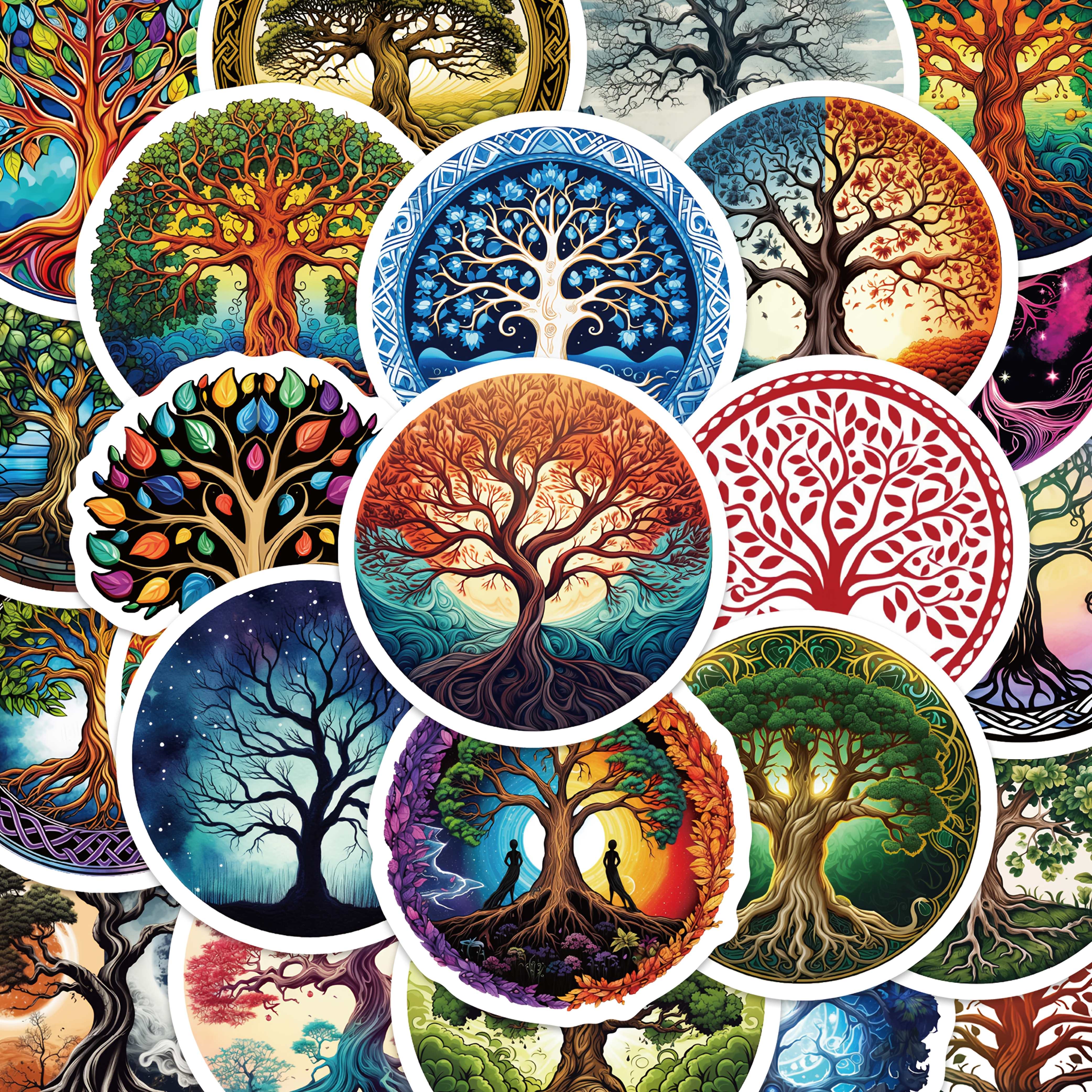 TEMU 50-pack Tree Of Life Stickers, Cartoon Pattern, Pvc Material, , Self-adhesive, For Fridge, Laptop, Phone Case, Tablet, Journal Decoration,