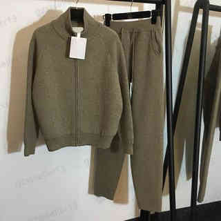 Womens Tracksuits Designer Wool Knitted Two Piece Sets Letter Logo Print Jogging Suit Stand Collar Wool Knit Cardigan Jacket And Pants 3 Colors 0912
