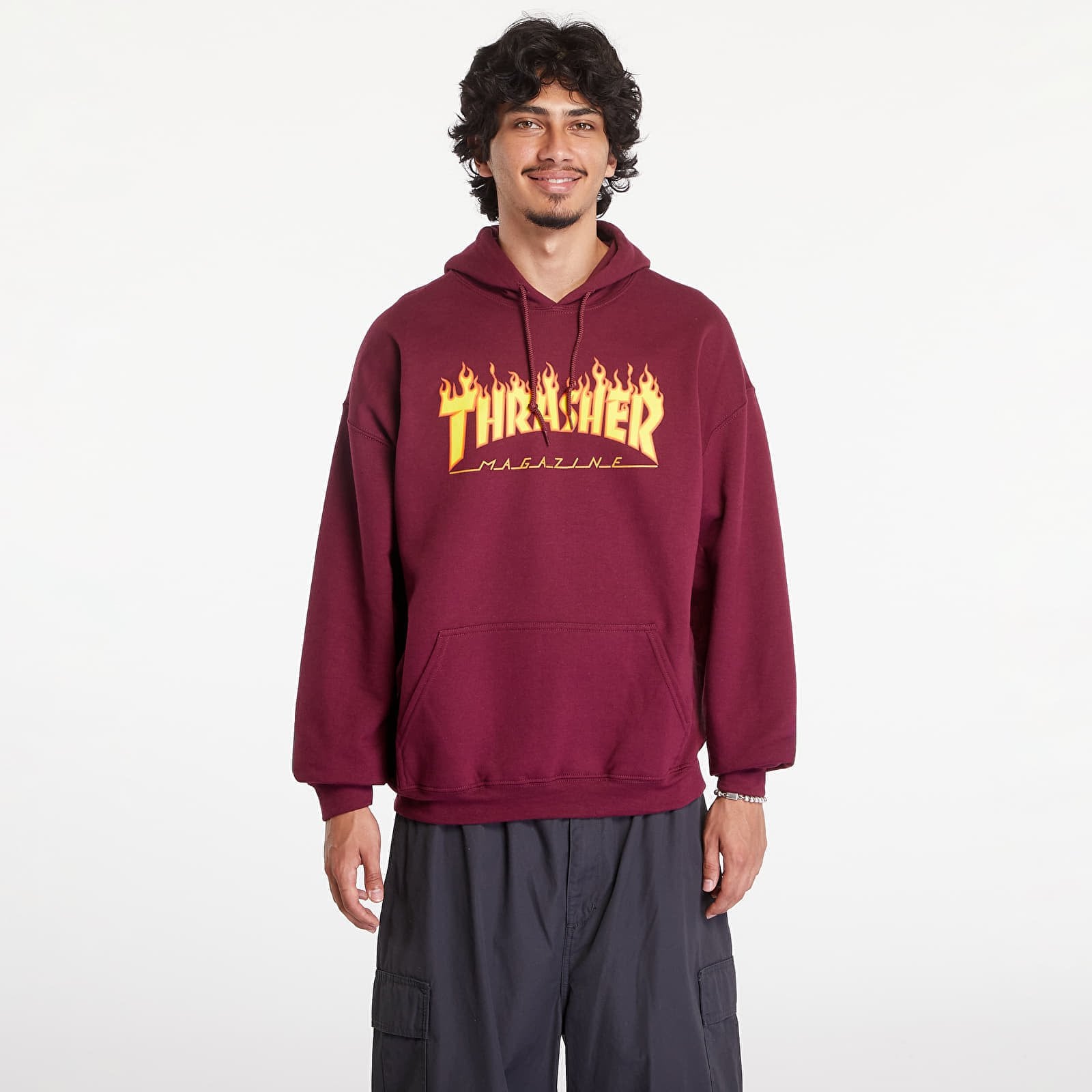 Sweatshirt Thrasher Flame Logo Hood Dark Wine L