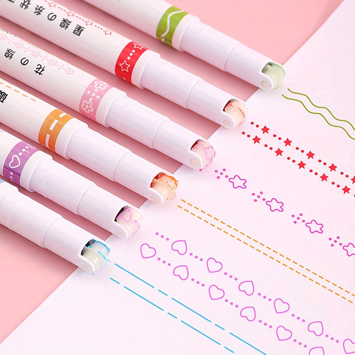 TEMU 6 Creative Lace Pens, Wave Shaped Fluorescent Pens, Diy Contour Curve Pens, Quick Drying Hand Account Marker Pens, Highlight Marker Pens, And
