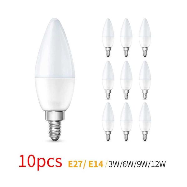 10pcs E27 E14 LED bulb 220V candle bulb energy-saving lamp 3W 6W 9W 12W LED pendant light spotlight LED for home decoration CL240826