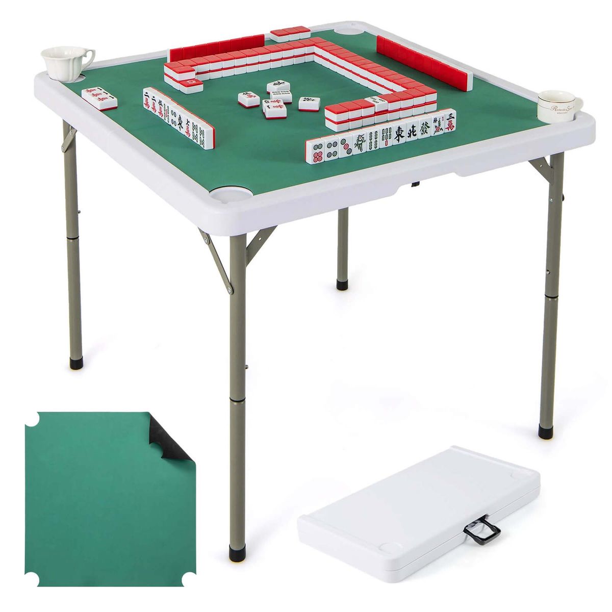 35" Folding Mahjong Table with Cup Holders  - Folding Mahjong Table-Green