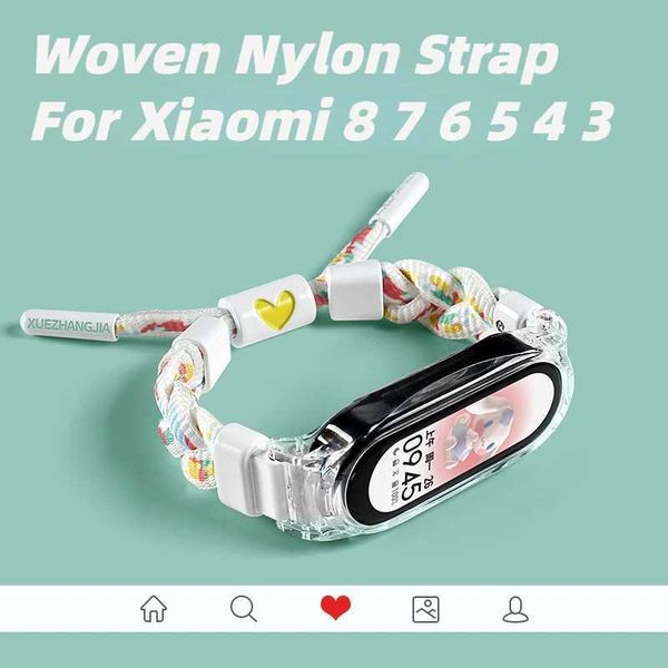 New Arrival Suitable for Mi Band 8 7 5-6 3-4 NFC strap breathable woven nylon strap colored block bracelet with transparent case Z241115
