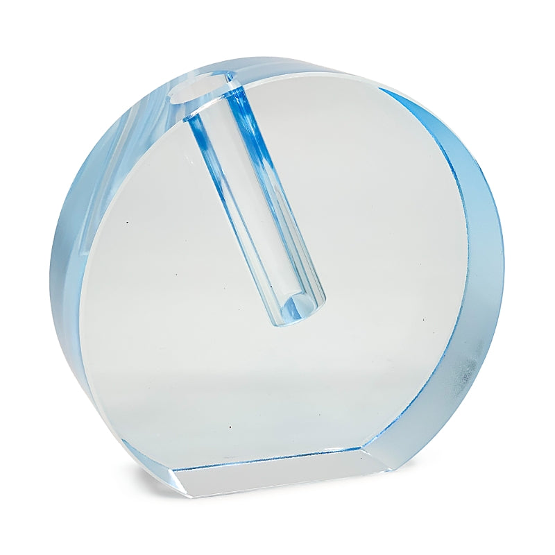 Tizo Crystal Blue Round Flat Vase, Small