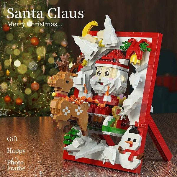 Blocks Blocks Winter Christmas Village Creative Papai Noel Picture Frame Table Decoração de Micro Blocos Blocos Bricks Toys Presentes H24111