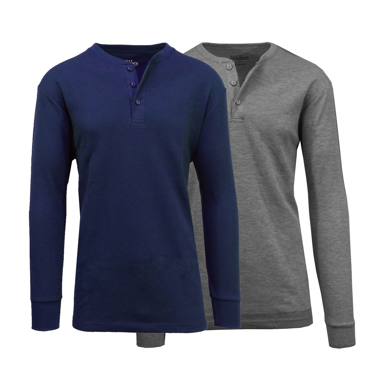 Men's Long Sleeve Henley Thermal Shirts (1 or 2-Pack) - Medium - Charcoal + Navy